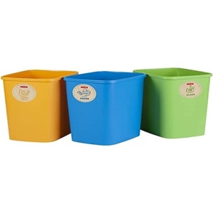 Juego de 3 cubos de basura ecológicos de Curver para reciclaje, contenedores de plástico para papel, vidrio y plástico (3 x 9L)