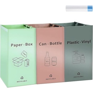 Juego de 3 paquetes de bolsas de reciclaje para interiores del hogar, bolsas de clasificación de basura de 52 litros, capacidad de 42 galones, resistentes al agua y reutilizables,