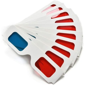 Juego de 50 Pares de Gafas 3D de Papel, con Lentes Anáglifo en Rojo y Cian, y Marco de Cartón Blanco