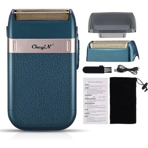 Kit de Aseo para Hombres con Máquina de Afeitar de Doble Cabezal Recargable, Recortador para Barba y Cuerpo sin Cable y con Conexión USB - Color Azul