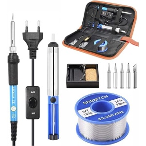 Kit de Soldador de Estaño SREMTCH, 60W 220V con Temperatura Ajustable, Incluye 5 Puntas Variadas, Soporte y Alambre de Soldadura para Reparaciones Versátiles