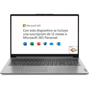 Lenovo IdeaPad 1 Gen 7 - Laptop 15.6" FullHD (AMD 3020e, 4GB RAM, 128GB SSD, AMD Radeon Graphics, Windows 11 Home en Modo S, Microsoft 365 Personal Incluido) Gris -