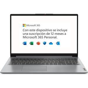 Lenovo IdeaPad 1 Gen 7 - Laptop 15.6" FullHD (Intel Celeron N4020, 4GB RAM, 128GB SSD, Intel UHD Graphics 600, Windows 11 Home en Modo S, Microsoft 365 Personal) Gris -