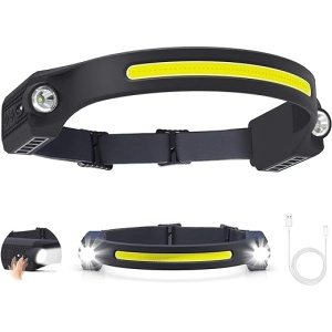 Linterna Frontal LED Puersit, Recargable con 5 Modos de Luz, Detector de Movimiento 260°, Resistente al Agua y Ligera para Correr, Pescar y Trabajar
