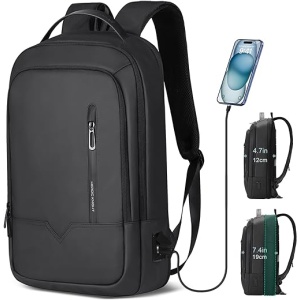 Maletín Ampliable para Portátil de 15.6'' con USB, Ligero y Impermeable, Bolsa Casual Anti-robo, Ideal para Estudiantes - Color Negro