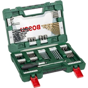 Maletín Bosch Profesional V-Line de 91 unidades para taladrar y atornillar (para madera, piedra y metal) con destornillador dinamométrico, barra imantada y accesorios de...