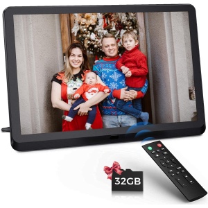 Marco de Fotos Digital FamBrow de 10,1 Pulgadas con Control Remoto, Incluye Tarjeta SD de 32 GB, Pantalla IPS FHD y Reproductor de