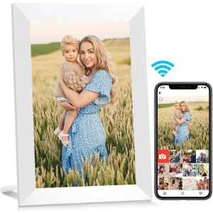 Marco de Fotos Digitales WiFi AEEZO de 10.1 Pulgadas con Pantalla táctil IPS HD, Rotación Automática, Configuración Sencilla para Compartir Fotos y Vídeos (Blanco)