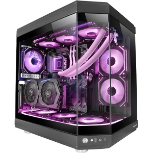 Mars Gaming MC-3T, Caja de Juegos Personalizada ATX, Triple Ventana de Vidrio Templado Continuo, Compatible con Refrigeración Líquida, Doble Cámara Lateral, 3 Ranuras PCI...