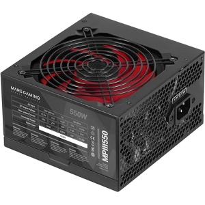 Mars Gaming MPIII550, Fuente de Alimentación para PC de 550W ATX con 5 Años de Garantía, Tecnología Silenciosa AI-RPM, Eficiencia del 85%, Color Negro