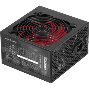 Mars Gaming MPIII750, Fuente de Alimentación para PC de 750W ATX, con Garantía de 5 Años, Tecnología AI-RPM Silenciosa, Eficiencia del 85%, Color Negro