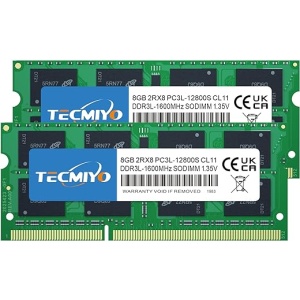 Memoria RAM Sodimm 16GB DDR3 (2x8GB) PC3L-12800S 1600MHz para MacBook Pro, iMac, Macbook - CL11, 204 pines, 1.35V/1.5V, No ECC ni Buffers