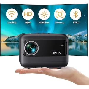 Mini Proyector Portátil 5G WiFi Bluetooth con Enfoque Eléctrico, 10000 Lúmenes TOPTRO Proyector Full HD con Soporte 1080P y Corrección Vertical ±40°, Proyector Cine en Casa para