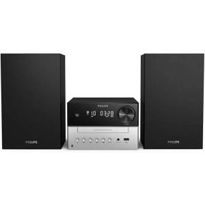 Minicadena de música Phillips Audio M3205/12 con CD, USB y Bluetooth, Radio FM, MP3-CD, Puerto USB de carga, 18 W, Altavoces Bass Reflex y Control Digital del Sonido