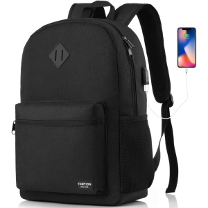 Mochila para Computadora Portátil YAMTION, Mochila Escolar Juvenil para Niña/Niño con Puerto USB, Bolso Portátil Unisex - Tamaño 15.6 Pulgadas - Color Negro