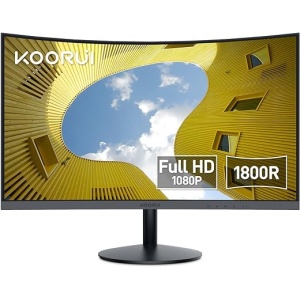 Monitor Curvo KOORUI - 23,6 Pulgadas Full HD (1920 x 1080 a 60 Hz, VA, 5 ms, Curvatura 1800R, HDMI, VGA, Antirreflejo, Eye Ease, Inclinación Ajustable, Ideal para Juegos) en...