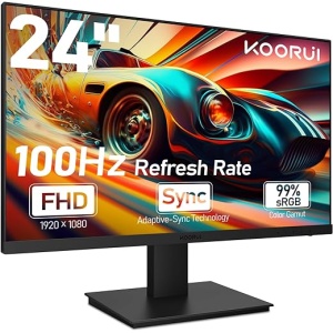 Monitor de Juego KOORUI de 24 Pulgadas con Altavoces Integrados, Resolución FHD 1920 * 1080p, Frecuencia de Actualización de 100 Hz, Compatible con Montaje VESA de 75 x 75 mm,...