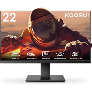 Monitor KOORUI de 22" FHD 75 Hz (1920x1080, 5ms, NTSC 72%, Panel VA antirreflejos, HDMI, VGA, 16:9, 178º, Flicker-Free, Low Blue Light, sin Bordes en 3 lados, 250cd/m², 3000:1,...