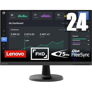 Monitor Lenovo D24-45 de 24" FullHD (VA, 75Hz, 4ms, HDMI, VGA, Cable HDMI, FreeSync) con Ajuste de Inclinación - Color Negro