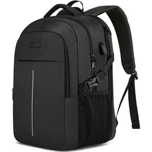 Morral Impermeable para Computadora Portátil de 17.3 Pulgadas con Puerto USB Antirrobo, Ideal para Viajes Diarios, Escuela y Adolescentes, Color Negro