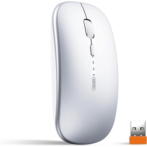 Mouse Inalámbrico Recargable, Silencioso y Famoso Ratón óptico Silencioso Click Mini, Ultra Delgado 1600 dpi para Laptop, PC, Portátil, Computadora, Macbook (Plata...)