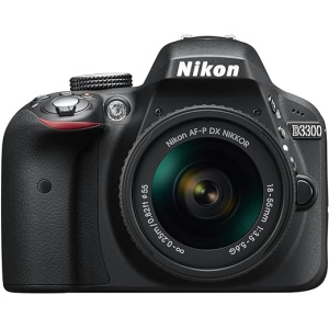 Nikon D3300 - Cámara réflex de 24,2 Mp con pantalla LCD de 3", estabilizador óptico, vídeo Full HD, punto de mira 18 mm en color negro - Kit con objetivo AF-P DX Nikkor 18-55 mm...