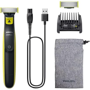 OneBlade de Philips, Recortadora de Barba y Afeitadora para Hombre, Incluye 2 Cuchillas, 5 Longitudes de Corte, Funda de Viaje, Modelo QP2824/30 en Color Negro