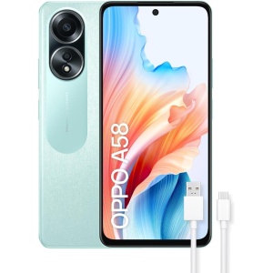 OPPO A58 - Teléfono inteligente desbloqueado, 6GB+128GB, pantalla FHD+ LCD de 6.7", cámara de 50+2+8MP, Android, batería de 5000mAh, carga rápida de 33W - Color verde