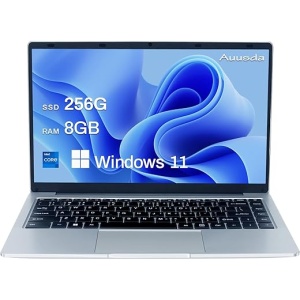 Ordenador portátil Auusda 14,1 Pulgadas Windows 11Pro, 8 GB RAM, 256 GB SSD ROM, Ultrabook Ultrafino, HDMI, USB 3.0, WiFi de Doble Banda, Almacenamiento Expansible