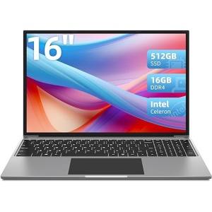 Ordenador Portátil JUMPER, Pantalla de 16 Pulgadas FHD HD PC Portátil (16GB RAM 512GB SSD Laptop Celeron), 4M de Caché, hasta 2.9GHz, Resolución de 1920 * 1200 IPS, Conexión...