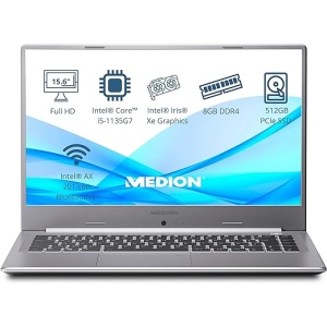 Ordenador portátil MEDION Akoya S15449 de 15.6" FullHD - Intel Core i5-1135G7, 8GB de RAM, 512GB SSD, Gráficos Intel Iris Xe, sin Sistema Operativo - Teclado Qwerty Español