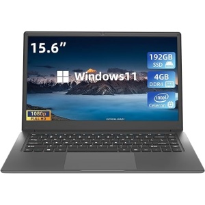 Ordenador Portátil Morostron de 15,6 Pulgadas con Windows 11, PC Portátil, 4GB DDR3, 192GB SSD, Intel N3450, Pantalla FHD IPS 1920x1080, WiFi 2.4G/5G, Bluetooth 4.2 - Color Gris