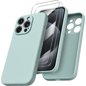 ORNARTO Funda Protectora para iPhone 15 Pro 6,1" 2023 con 2 Protectores de Pantalla, Carcasa de Silicona Líquida Suave [Protección para la Cámara], Case Antiimpactos Compatible...