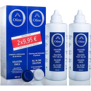 Pack de 2 unidades de 360 ml de Oune Oune Solución para la limpieza y desinfección de lentes de contacto blandas