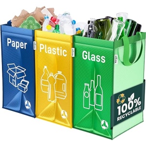 Pack de 3 Bolsas de Reciclaje Norggo - Cubos de Reciclaje con Capacidad de 40L para Papel, Plástico y Vidrio - Bolsas de Reciclaje Respetuosas con el Medio Ambiente