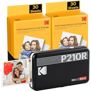 Pack de 68 Hojas de Papel Fotográfico Negro para la Impresora de Fotos Portátil Retro KODAK Mini 2 de 4PASS (5,3x8,6cm)