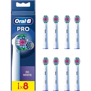 Pack de 8 Cabezales Originales de Recambio Oral-B Pro 3D White para Cepillo de Dientes Eléctrico, en color Blanco