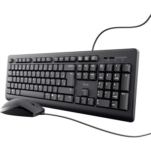 Pack de Teclado y Ratón con Cable Trust Taro - Diseño QWERTY Español, Cable de 1.8m, Conexión USB, Teclado a Prueba de Derrames, Compatible con Windows, Mac, PC, Portátil, Color...