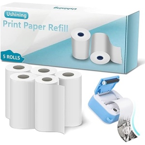 Papel de Impresión Uleway para Cámaras Infantiles Instantáneas - Pack de 5 Rollos, Papel Térmico de Repuesto para Cámaras Digitales Infantiles, Color Blanco (Dimensiones: 23,95...