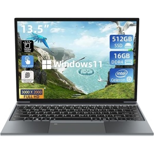 PC Portátil Táctil Morostron de 13,5 Pulgadas con Windows 11, 16GB RAM, 512GB SSD, Intel N5095, IPS 3000x2000, Teclado retroiluminado y Desbloqueo por Huella Dactilar