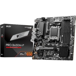 Placa base MSI Pro B650M-P, compatible con procesadores AMD Ryzen Serie 7000, formato ATX, soporta memoria DDR5 Boost 6400+MHz/OC, cuenta con 2 x PCIe 4.0 x16, 2 x M.2 Gen4 y...