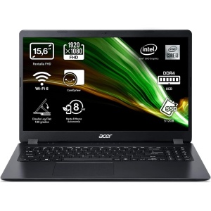 Portátil Acer Aspire 3 A315-56 de 15.6" Full HD, Laptop (Intel Core i3-1005G1, 8GB RAM, 512GB SSD, Gráficos UMA, Sin Sistema Operativo), en color negro -