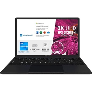 Portátil THOMSON de 14" 3K IPS, Intel Celeron N5100 Quad Core, 4GB RAM, 128GB SSD, Windows 11 S en español. Incluye MS365 gratis por 1 año y teclado en español. Color Negro