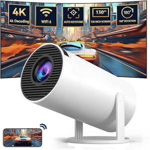 Proyector Portátil AILRINNI Mini 4K - WiFi 6, 200 ANSI Inteligente, Bluetooth 5.0, Pantalla de 130 Pulgadas, 180 Grados Flip, Ideal para Cine en Casa, Ajuste