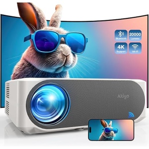 Proyector Portátil AKIYO O8 para Cine en Casa, 4K Soporte 1080P Nativo, WiFi 6 y Bluetooth, 20000 Lumens, Diseño de Malla Antipolvo