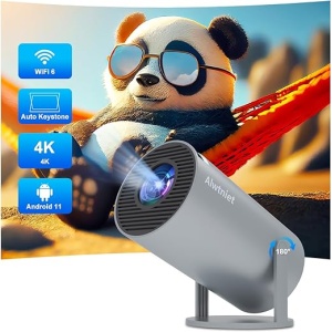 Proyector portátil Android 11 Mini con función Auto Keystone, HY300 Proyector 4K de 260ANSI con WiFi 6, BT5.0, Pantalla de 130 pulgadas y Giro de 180 Grados