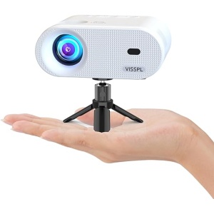 Proyector Portátil con Trípode, Proyector VISSPL para Full HD 1080P, Zoom 50%, Corrección Trapezoidal de ±15°, Mini Proyector con HDMI, USB, AV, compatible con iOS
