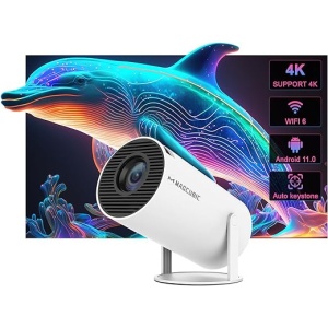 Proyector portátil Magcubic Mini con Auto Keystone, Inteligente 4K/200 ANSI, WiFi 6, BT 5.0, Pantalla de 130 Pulgadas, Giro de 180 Grados, Sistema operativo Android