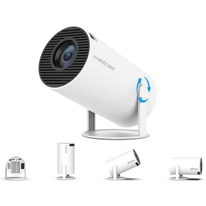 Proyector portátil mini con corrección trapezoidal automática, proyector inteligente 4K/200 ANSI con WiFi Dual 2.4G/5G, pantalla de 130 pulgadas, giro de 180 grados y diseño...