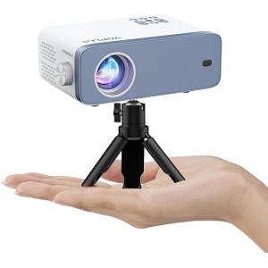Proyector Portátil Mini con Tripode, Videoproyector de 12000 Lúmenes para Cine en Casa Full HD 1080P, Proyector VOPLLS con Zoom 50%, Compatible con HDMI, USB, AV, Teléfono